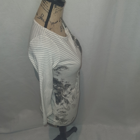 Women's Tolbert's 3/4 Sleeve Blush Pima Cotton Top XS Striped Boat Neck - Picture 4 of 9